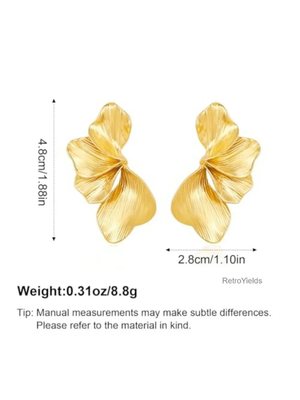 Gold Plated Flower Stud Earrings Women's Textured Floral Drop Earrings